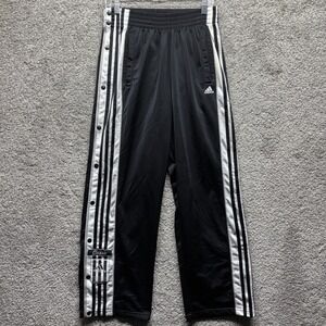 Adidas Track Pants Mens MEDIUM Black Tear Away Snap Buttons Breakaway Y2K